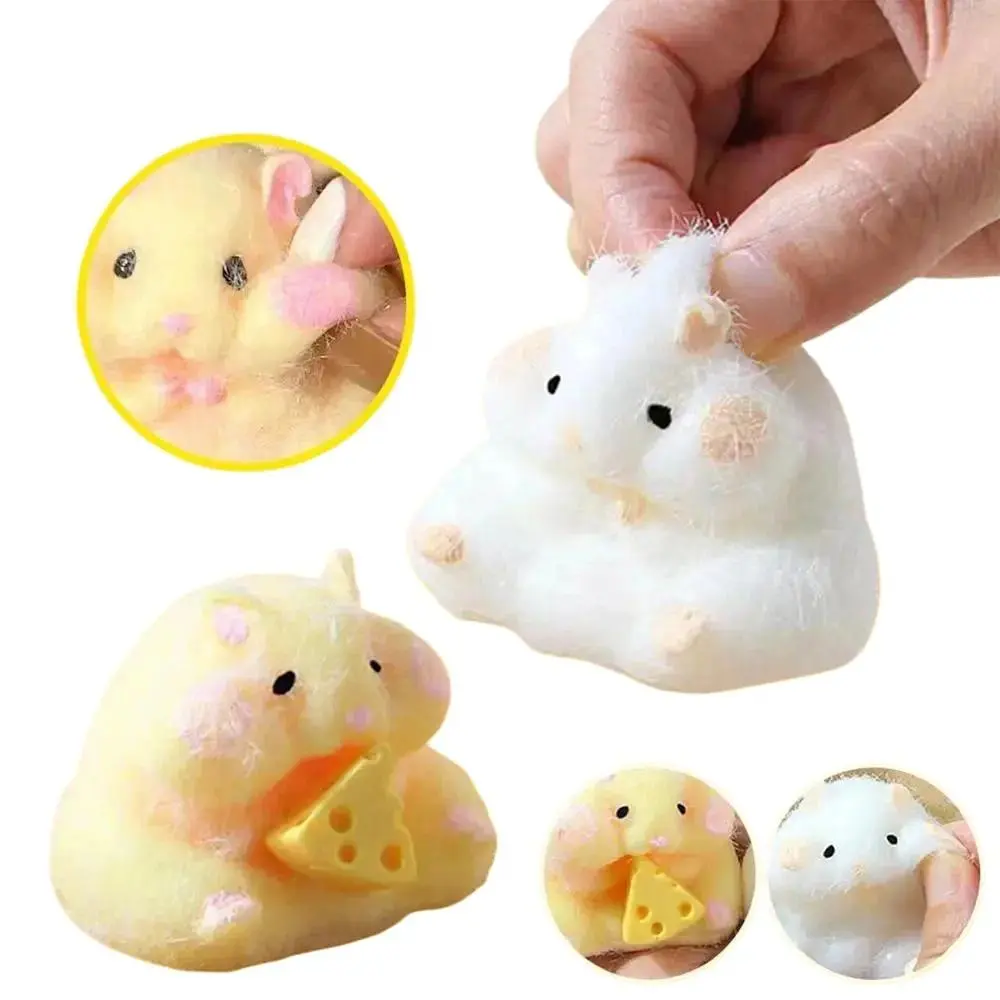 Cheese Theme TPR Plastic Squishy Hamster Squeezable Stress Ball, 2-Piece Set Cute Desktop Decor, Party Gifts for Teens, Festive Home Supplies & Gift Ideas, Two Piece Set, Stress Reliever