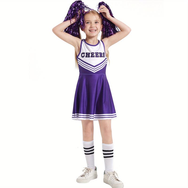 Plus Size Flyer Cheer Children'S Cheerleading Uniform Set, Kindergarten Girls' Cheerleading Uniforms, Stage Performance And Campus Cheerleading Uniforms, Including Socks And Pom-Poms, Ideal For Outdoor Activities