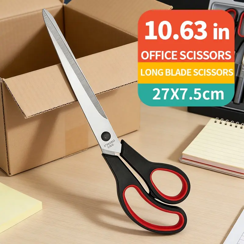 27 Cm Long Blade Office Scissors, 10.62 Inch Stainless Steel Sharp Scissors, Ergonomic Handle, Durable, Ideal for Paper Cutting, Crafts, Students, Home Office