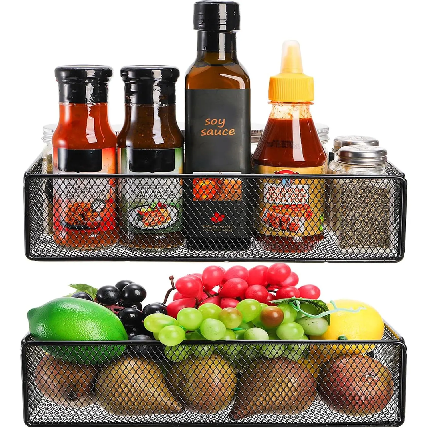 2 Pack  Basket Fridge Side Organizers,    Rack, Metal Wire Mesh Shelf for Refrigerator, Kitchen Counter, Cabinet and Oven
