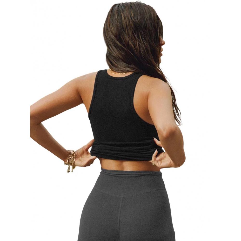 Women'S Basic Solid Notched Neck Ribbed Tank Top Casual Minimalist Slim Fit Sleeveless Top For Daily Wear Ladies Clothes For All Seasons