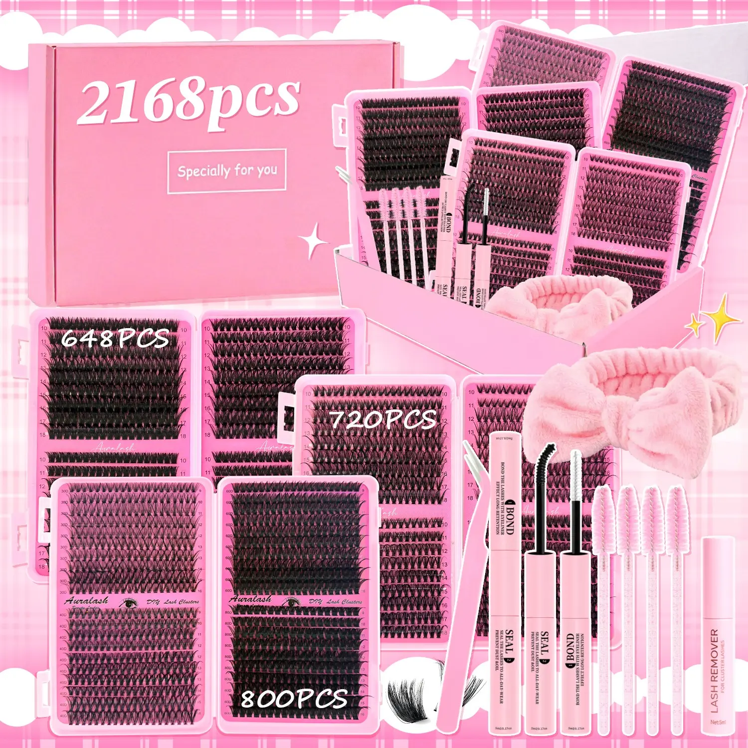 2168PCS DIY Lash Extension Kit Gift Box | Skip Expensive Salon Visits! All-In-One DIY Eyelash Clusters Gift Box with 3 Lash Books & 6 Densities 30D to 100D | Upgraded Gentle Long-Lasting Bond | 3 Min Apply Fluffy Soft Lashes No Stab