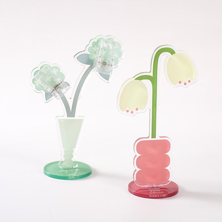 3PCS Acrylic Cute Cartoon Flower Sticky Note Clip Vertical Photo Stand Desktop Decoration for Office Home