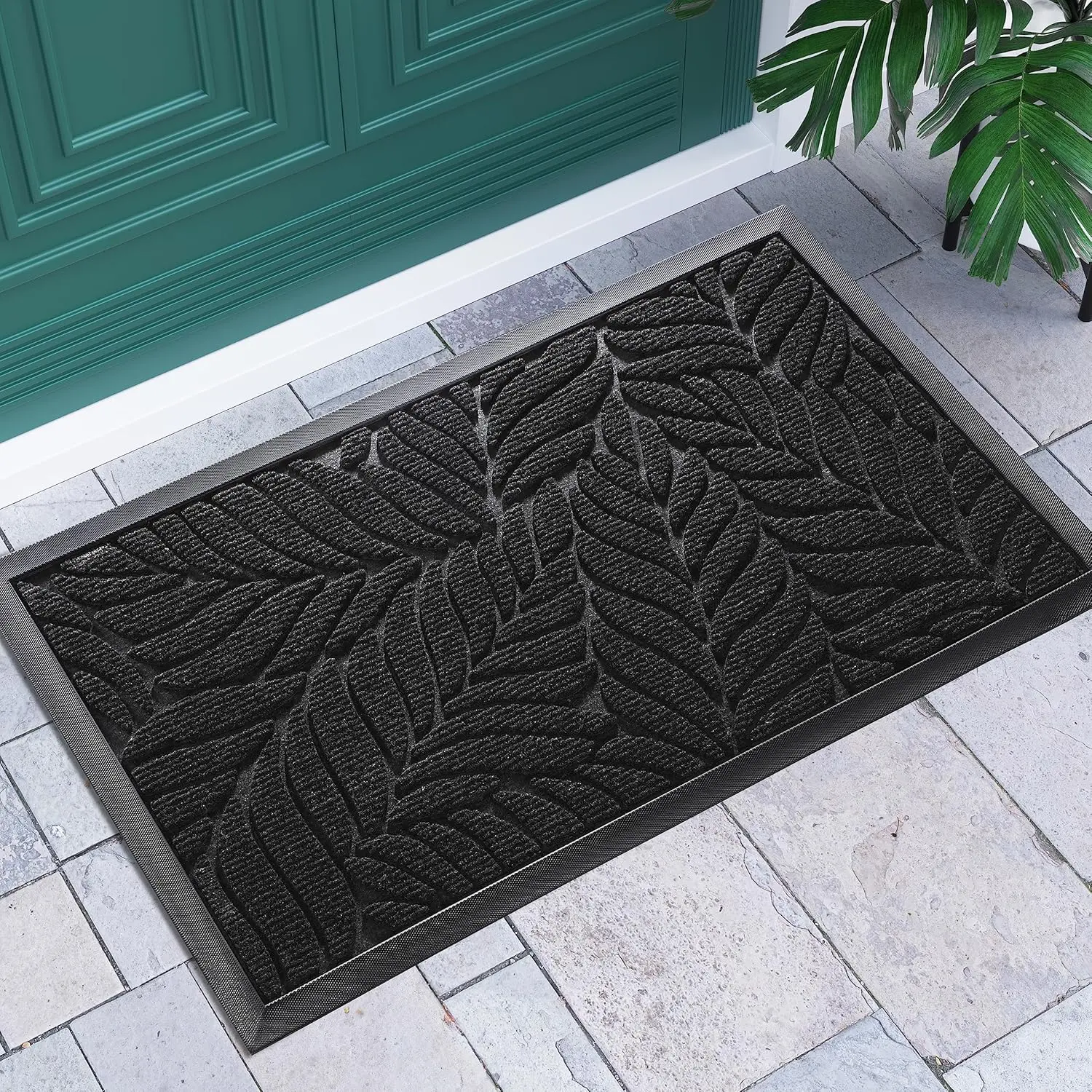 36x24 Large Door Mat Outdoor Indoor, All-Season Waterproof Door Mat Outside Entrance, All-Weather Non-Slip Outside Doormat for Garage Patio Entryway, Black