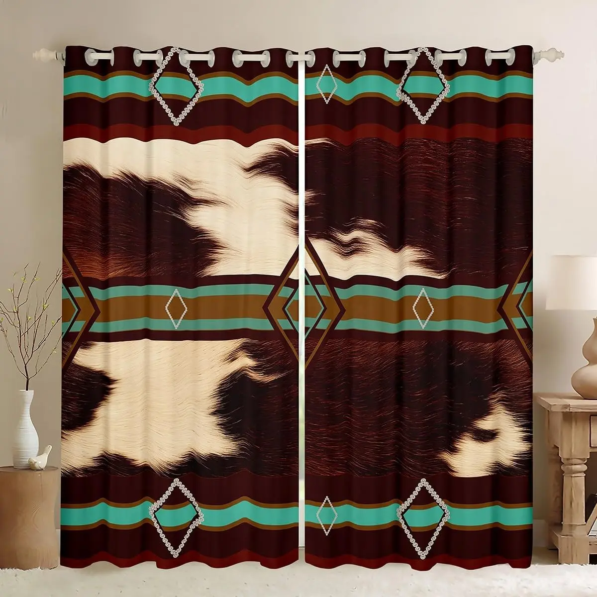 Southwestern Decor Darkening Drapes Curtains for Bedroom Living Room Kids Aztec Curtains Blackout Curtains Geometric Stripe Window Treatments (2 Panels, 38 x 54 Inch)