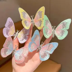 6 Pack Winged Butterfly Embroidered Adhesive Decorative Stickers, Waterproof Self-Adhesive Ornament Decals For Car Dashboard, Center Console, Fridge And Mailbox Decor
