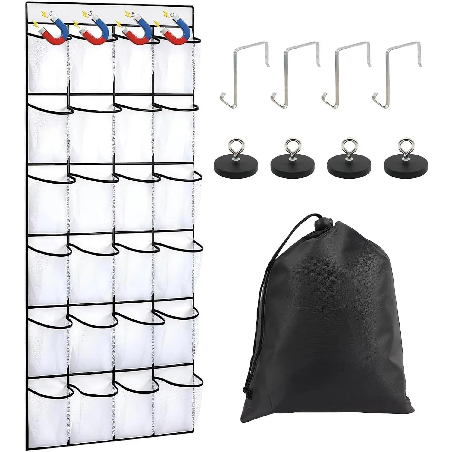 Cruise Ship Magnetic Door Organizer, 24 Pockets Magnetic Behind the Door Shoe Rack-4 Strong Anti-Scratch Magnets, Over the Door Organizer Cruise Essentials Storage for Cruise Cabin Travel