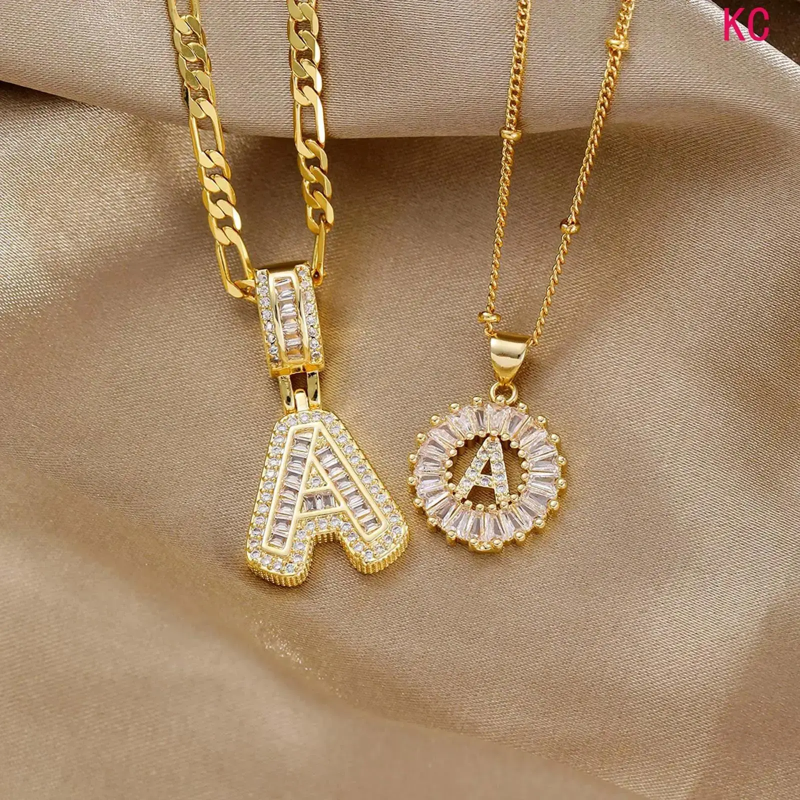 2Pcs Plated Zircon Initial Letter Pendant Necklaces, Personalized Women’s Neck Jewelry For Daily Party Styling And Gifting Accessory
