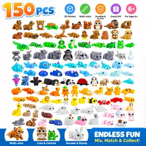 150pcs 3D Printed Multi-Joint Animal Set, Large Capacity Colorful Cute Cartoon Mini Models, Interactive Stress Relief, Birthday Gift, Creative Present