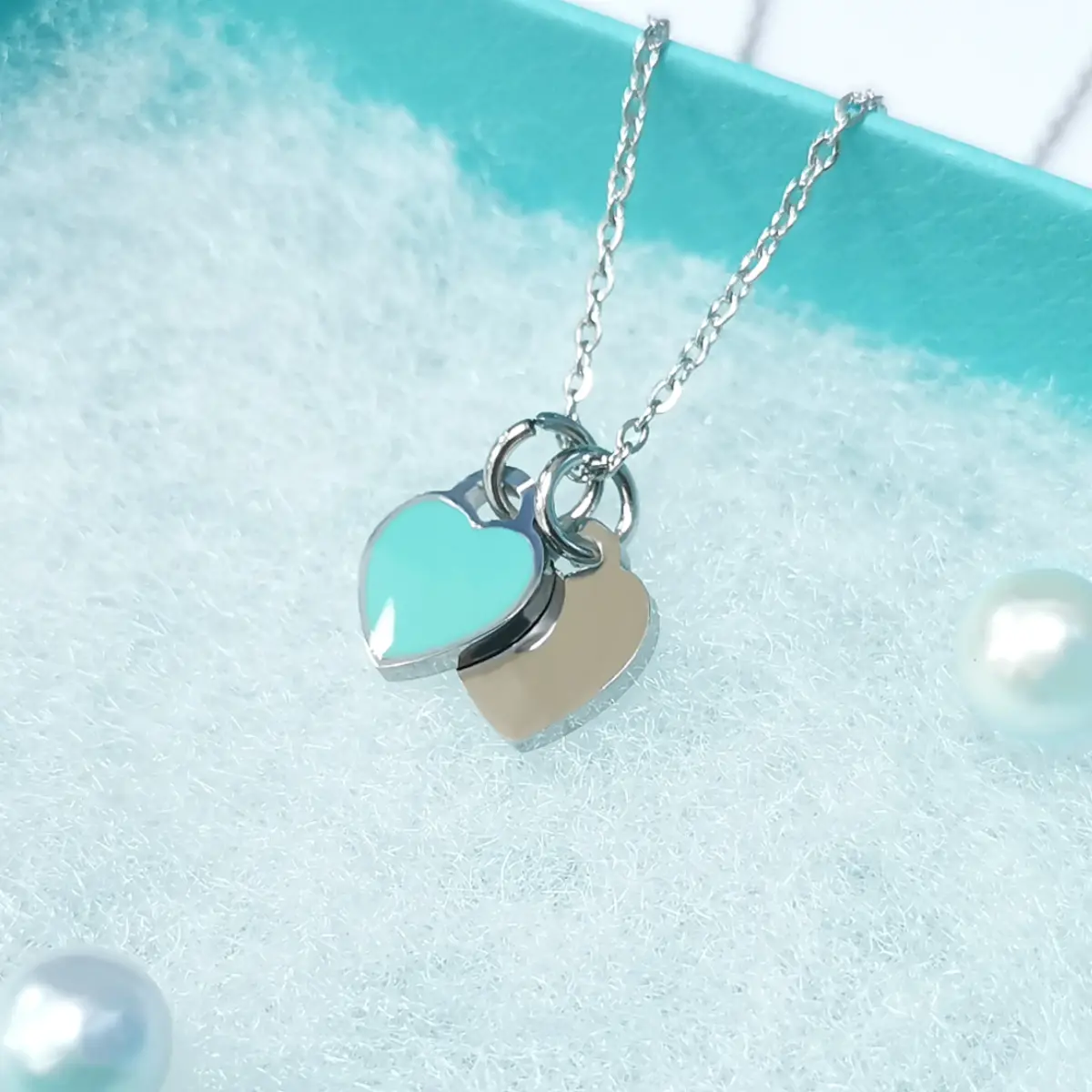 Dainty Tiny Double Heart Charm Layerable Necklace - 0.39 in Sleek Smooth Surface, 17.7 in Chain Jewelry Necklace, Versatile Style, Ideal for Daily Outfits & Anniversary Gifting to Loved Ones, Trendy Aesthetic Accessory, Dainty Necklaces, Chain Jewelry Nec