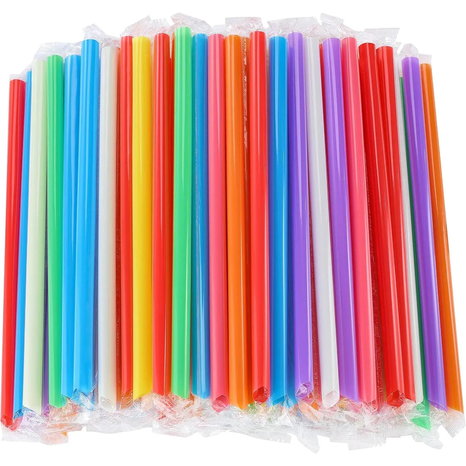 300 Pcs Multi Colors Jumbo Smoothie Boba Straws,Plastic Milkshake Disposable Wide-mouthed Large Individually Wrapped Straws(0.43" Wide X 9.45" Long)