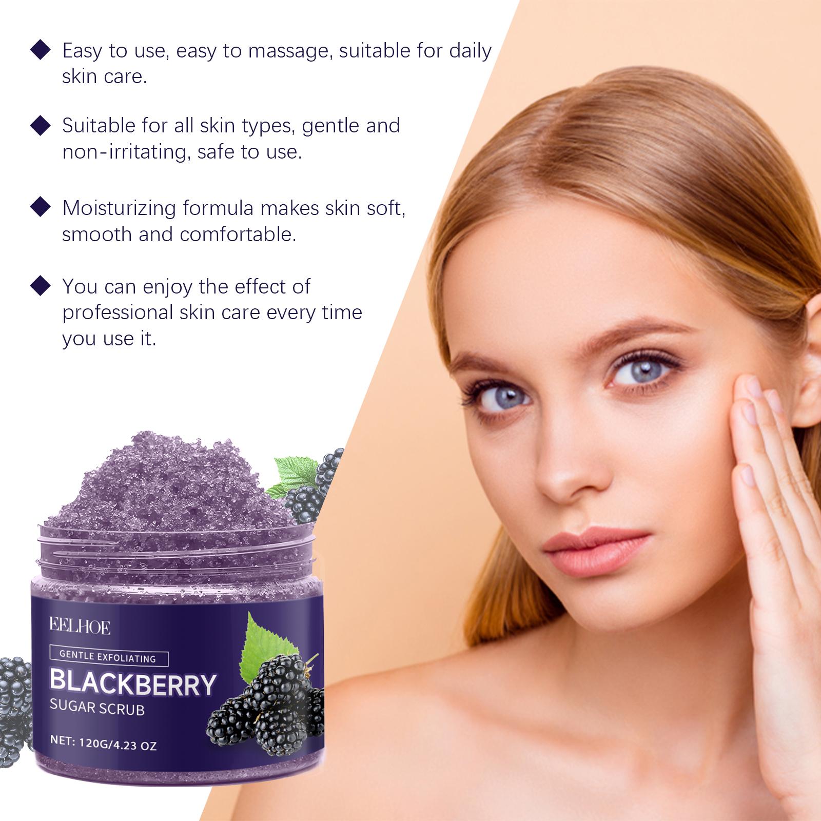 EELHOE Blackberry Sugar Body Scrub, Gentle Cleansing Exfoliating Smooth Skin Hydrating Moisturizing Scrub