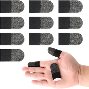 10 Pcs Gaming Finger Sleeves, Silver Fiber Breathable Sweatproof Thin Thumb Protectors, Smooth Touch for Mobile Games, Compatible with All Touchscreen Devices