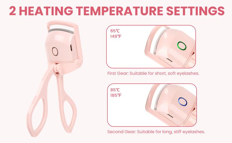 Electric Heated Eyelash Curler for Women USB Rechargeable Quick Heat-Up Multi-Temp Settings 24H Natural Curl Anti-Scald Silicone Portable Makeup Tool Pink Beauty Cosmetics