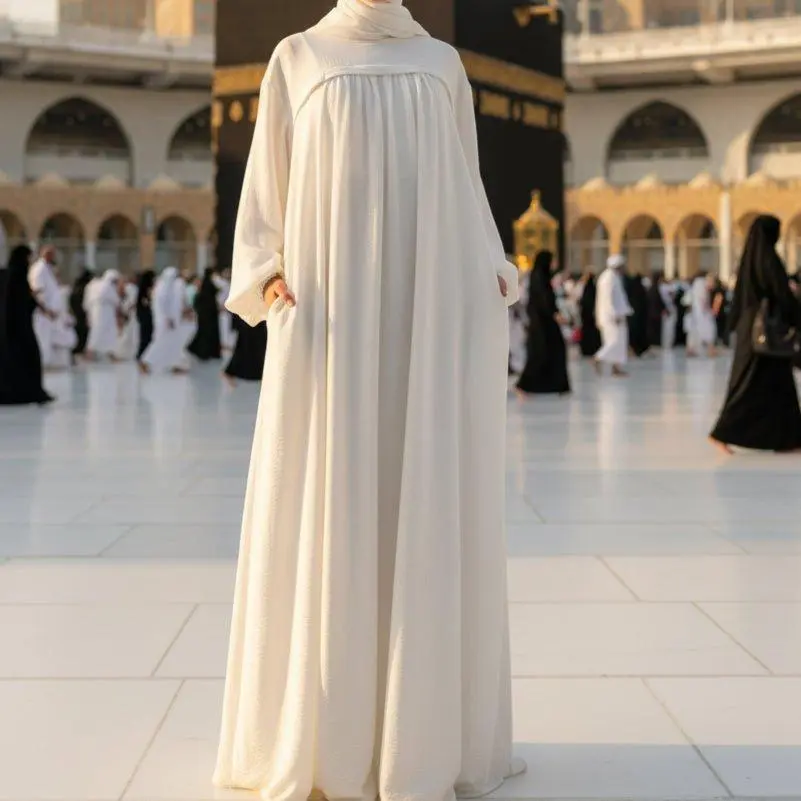 Umrah Hajj Abaya Hidden Pocket Wudu Friendly Crepe Travel Dress (MA386)