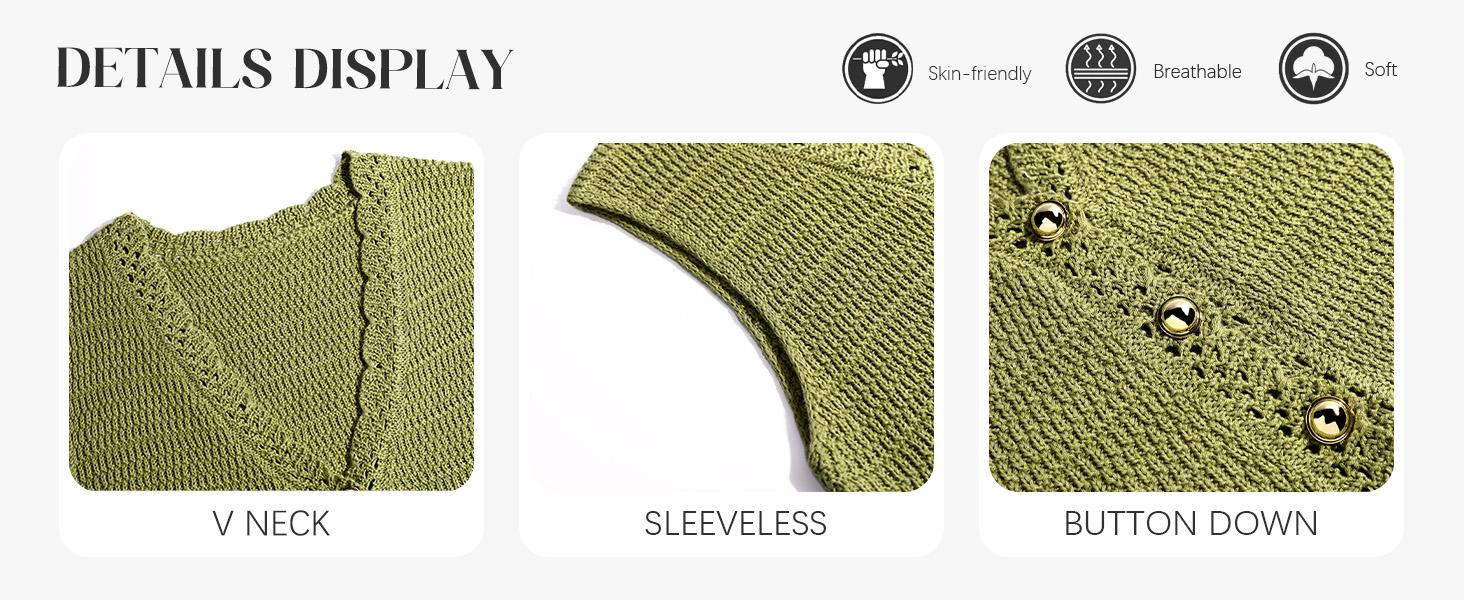 Saodimallsu Womens Sleeveless V Neck Sweater Vest Cropped Button Down Casual Loose Knit Summer Going Out Tops for Valentine's Day Collection Fashion Womenswear Beach Chic Elegant Elegant Everyday Outfits Spring