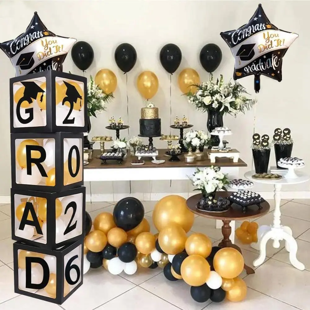 2026 Graduation Party Decoration Set with 4 Boxes, Congratulations Sign, Proud of You Sign, Perfect for Graduation Celebrations, Balloon, Graduation Gift, Graduation Party Supplies