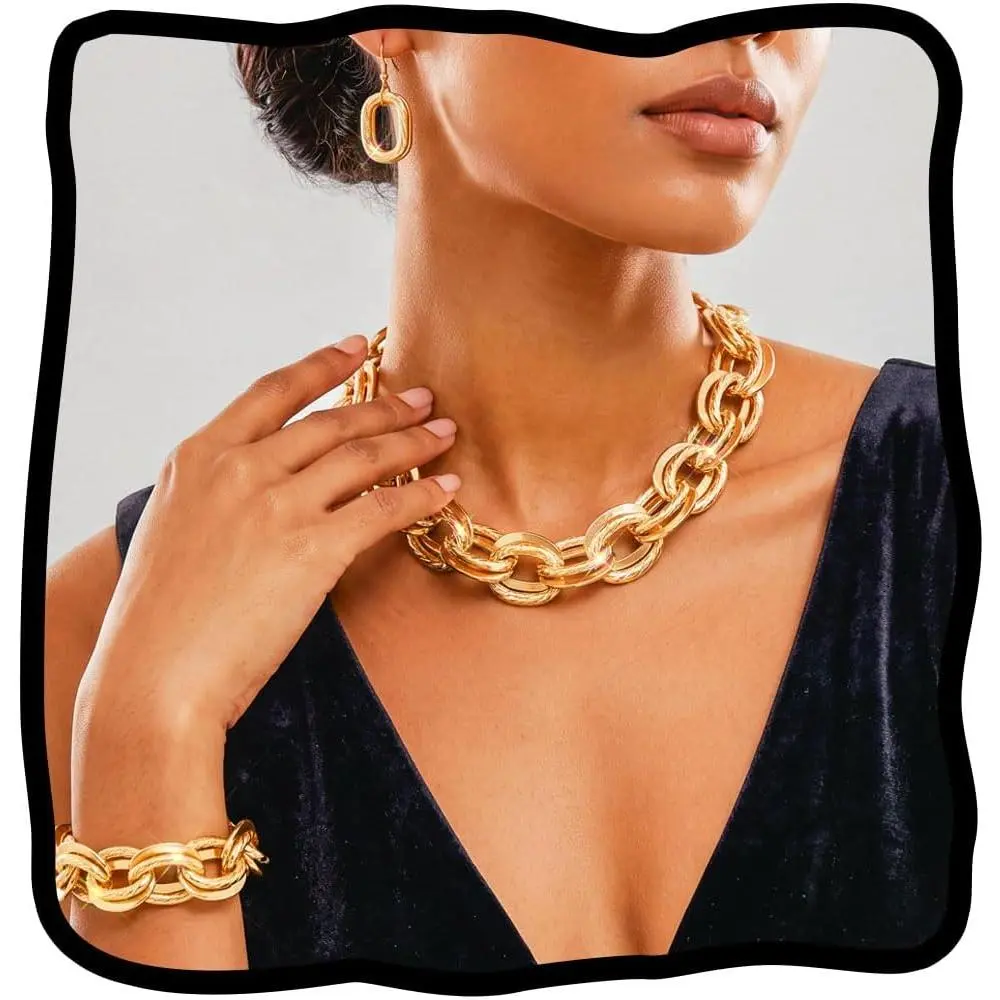 3 count Chunky Choker Necklace Set  Cuban Link Chain Punk