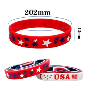 6 colorful printed American flag silicone bracelets, Independence Day party accessories, perfect gifts for patriotic celebrations.National flag wristbands, souvenirs, sports friendship bracelets, suitable for cheering at football games