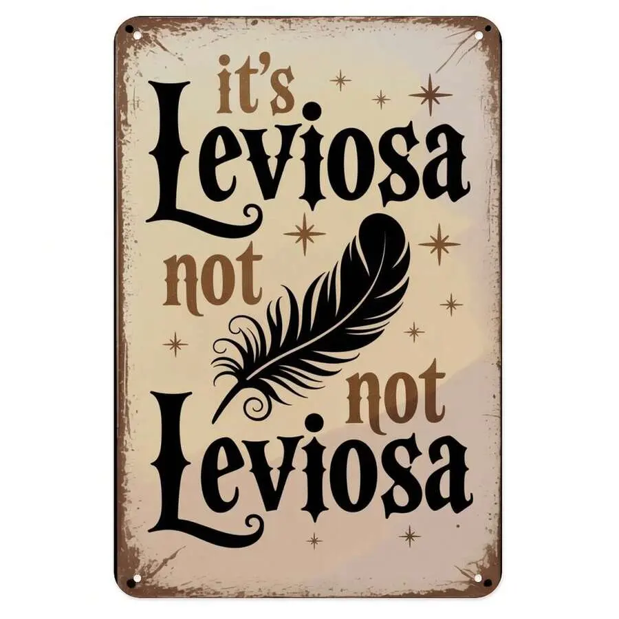 Waterproof Iron Leviosa Quote Feather Tin Sign - Vintage Magical Spell Print, Aesthetic Home Decor Plaque, 8x12 Inch Wall Art for Bedroom, Kitchen, Christmas Gift