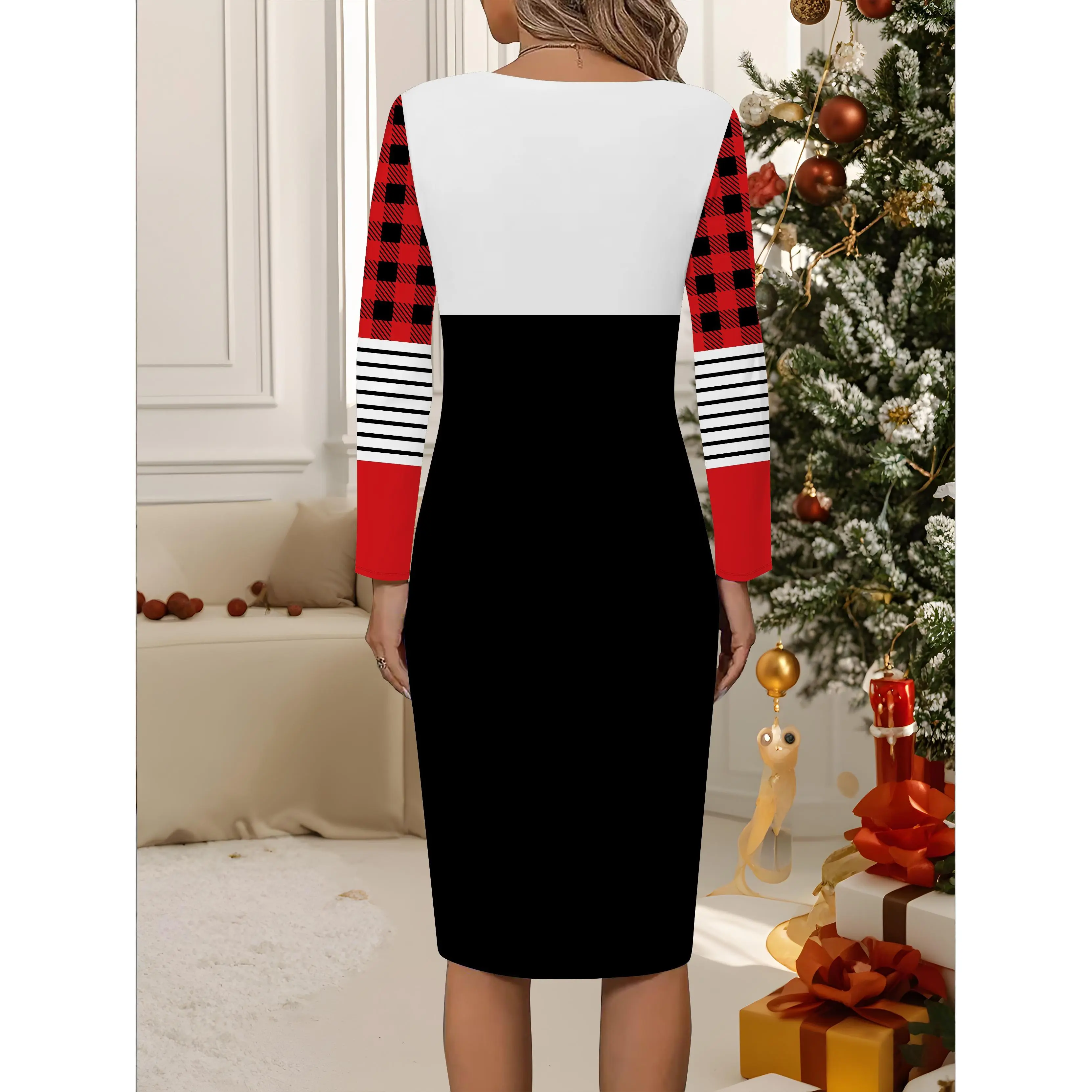 blue,birthday,violet,harmon,baby,shower,dresses,Women's Fashion Casual Christmas Long-Nosed Snowman Print Long-Sve Dress