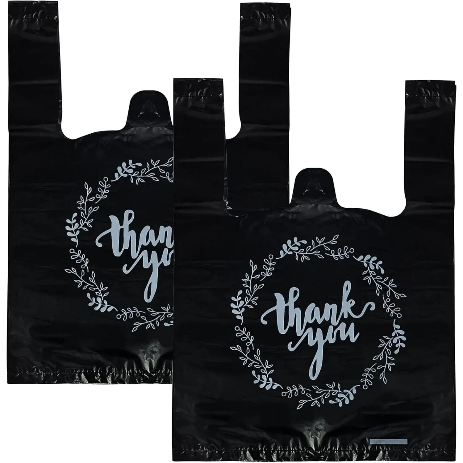 100 count Black Thank You T-Shirt Bags Plastic Bulk Shopping Restaurant Bags 8.7 x 4.1 x 11.6