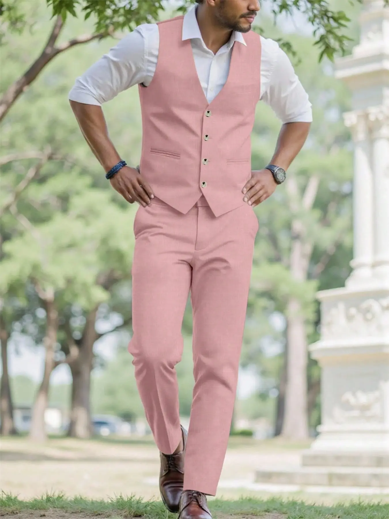 Men's Business Formal Vest and Pants Set, Slim Fit V-Neck Button Front, Casual Sleeveless Solid Color, Wedding Party Dress, Suits