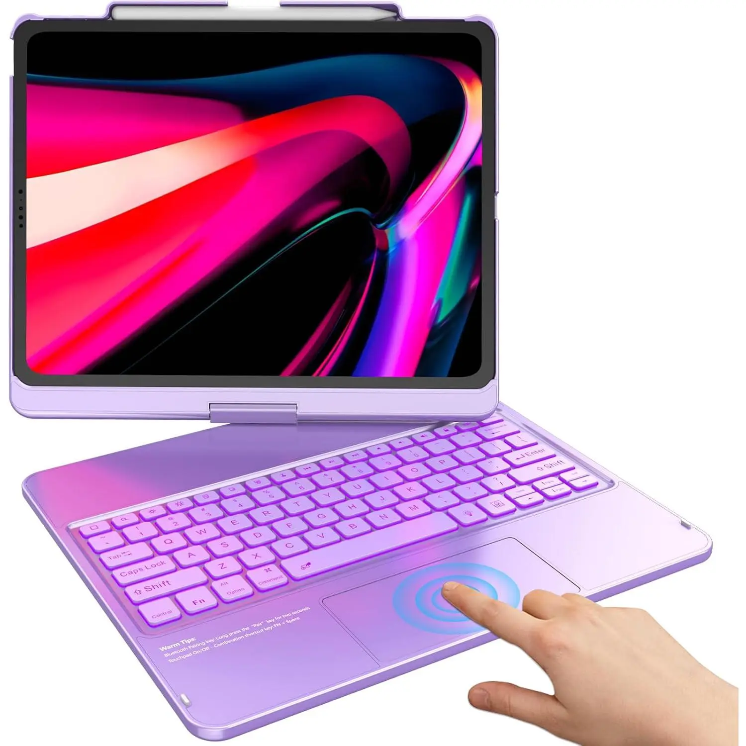 iPad Air 13 Inch Case Keyboard (M4 2026/M3 2025/M2 2024), iPad Pro 12.9 (6th, 5th, 4th, 3rd Gen) Keyboard - 360° Rotatable, 7-Color Backlight, Multi-Touch Trackpad, Thin & Light (Purple)