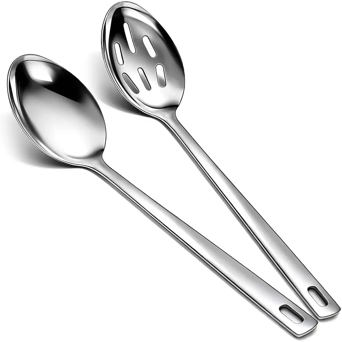 Cooking Spoon Set, Stainless Steel Kitchen Cooking Serving, Solid Spoon, Slotted Spoon, Heat Resistant Handle, Dishwasher Safe, Easy to Clean