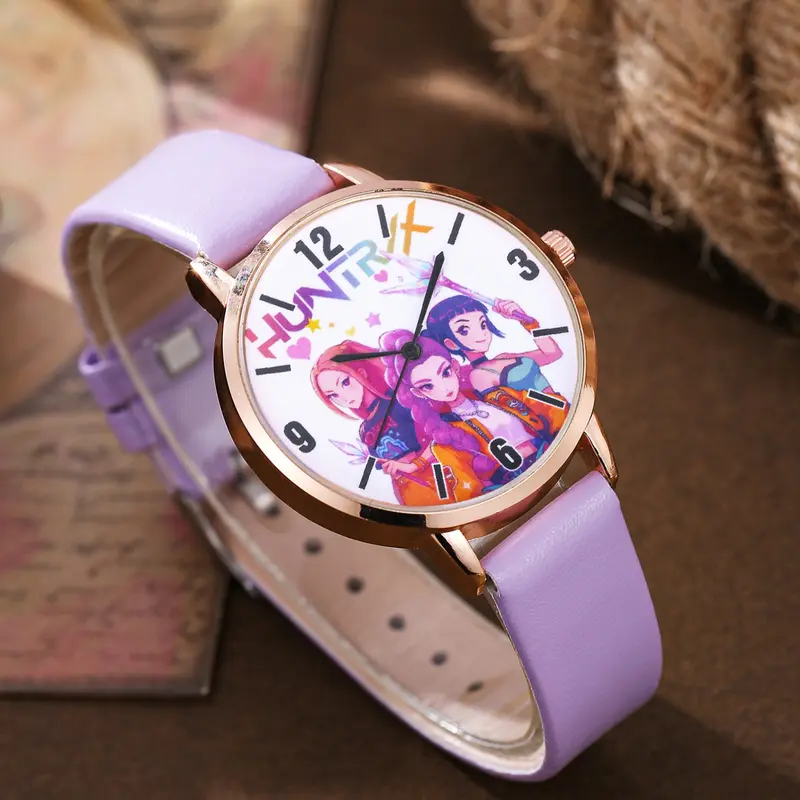 Cute K-Pop Anime Girl Wristwatch, PU Leather Student Casual Quartz Watch, Perfect Gift for Graduation, Christmas, Birthday