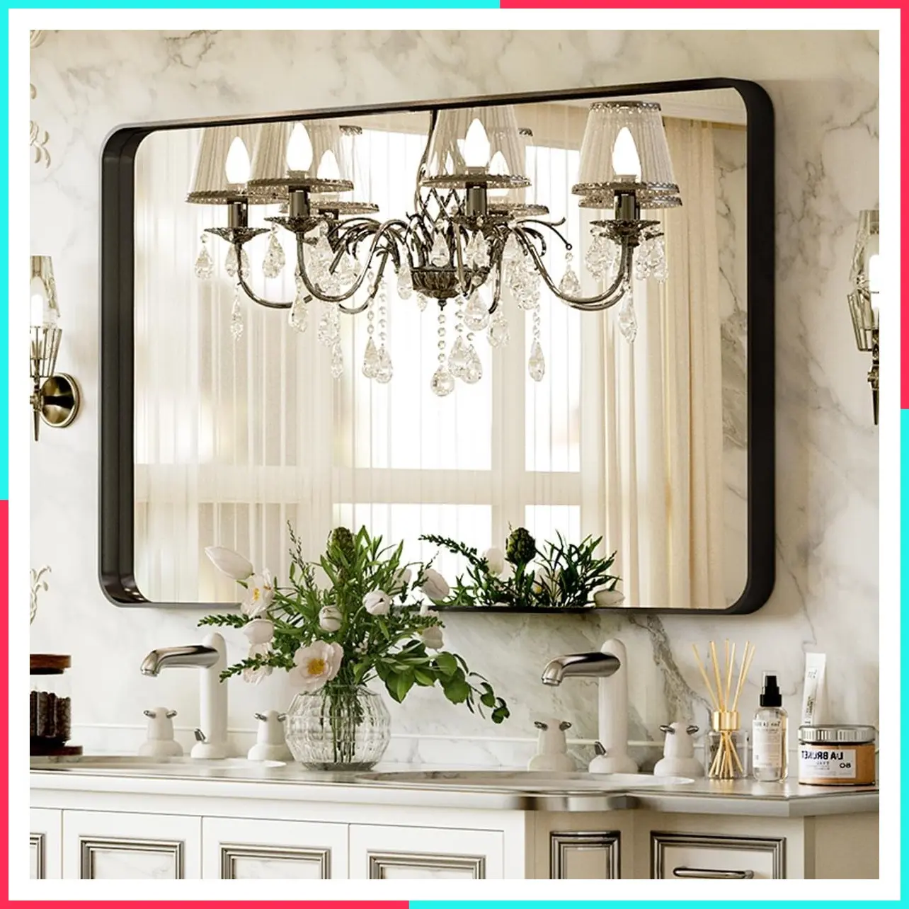 Black Gorgeous Deep Frame Wall Mirror, 24"x32" Rectangular Bathroom Mirror, Modern Wall-Mounted
