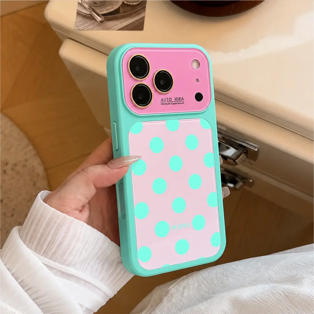 Dopamine Color Block Blue Polka Dot Phone Case - Minimalist Aesthetic Soft Touch Shockproof Casing, Retro Dot Pattern Gift, Summer Vibe Cover with Protection, Fits iOS iPhone 17 Pro Max-17 Air-17 Pro-16-15-14-13 Pro Max Series, LU7