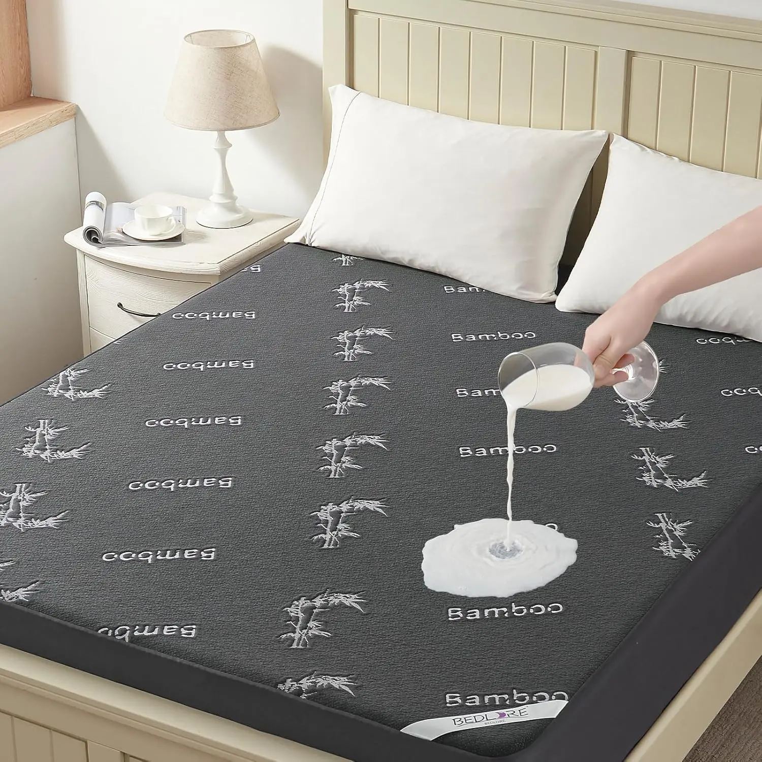 Full Size Waterproof Mattress Protector Viscose Derived from Bamboo, Soft Mattress Cover Fitted with Deep 6"-15", Breathable Noiseless Mattress Pad, Machine Washable(Gray)