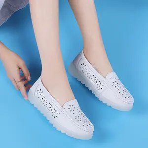 Nurse shoes Women's soft soled hollow out breathable white anti slip flat work shoes