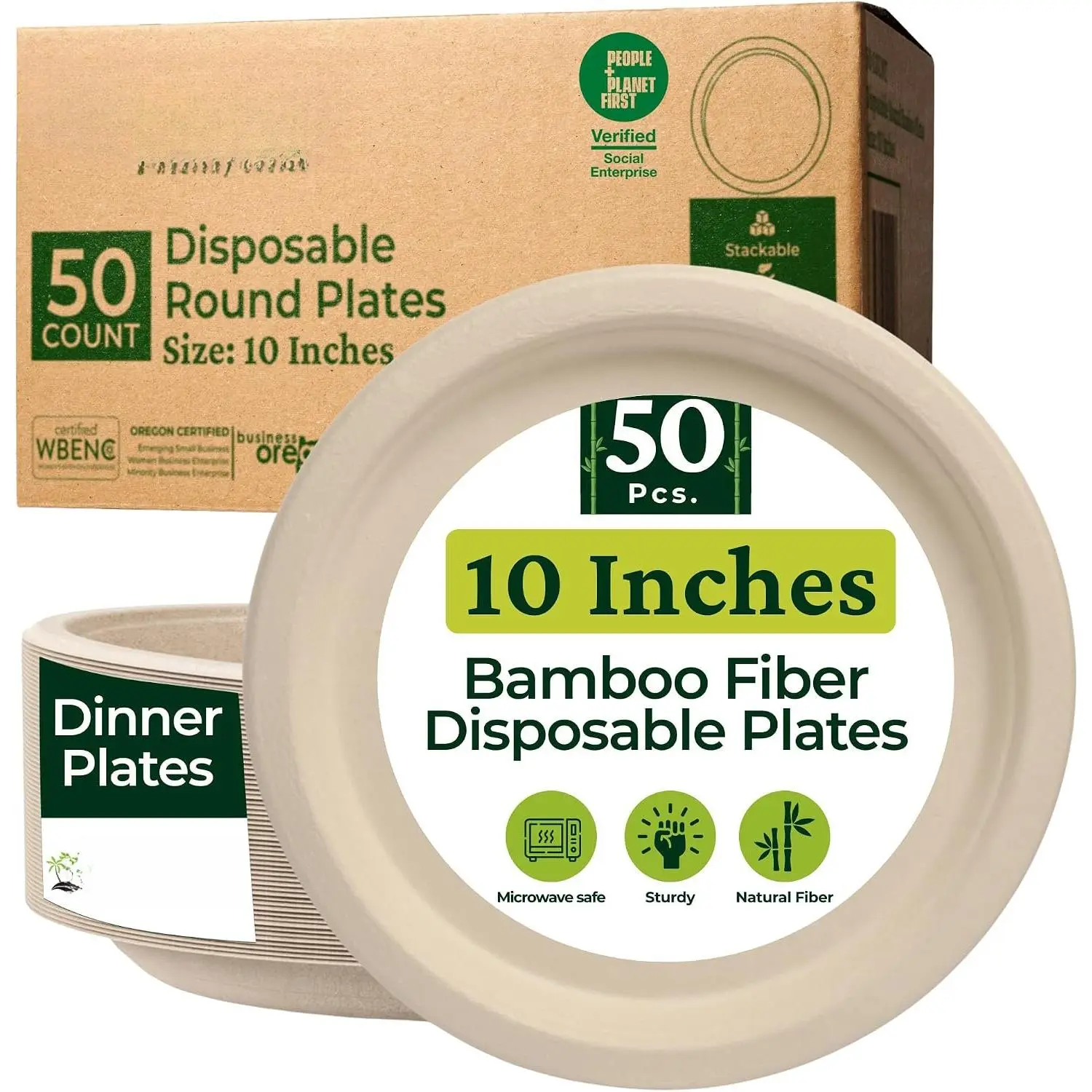 Disposable Plates 10 Inch (50 Pack) | Heavy Duty Microwavable Compostable Dinner Plate Set Alt to Plastic, Paper Plates 10 Inch | Ideal for Hot & Cold Foods During Wedding Party, Birthday