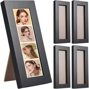 4 Pack Photo Booth Frames 2x6 Strip Frame Film Strip Photo Frame with Stand Wooden Wall, Clear Glass and Tabletop for Wedding Grad Baby Shower Wall Tabletop Desk Home Decor (4)