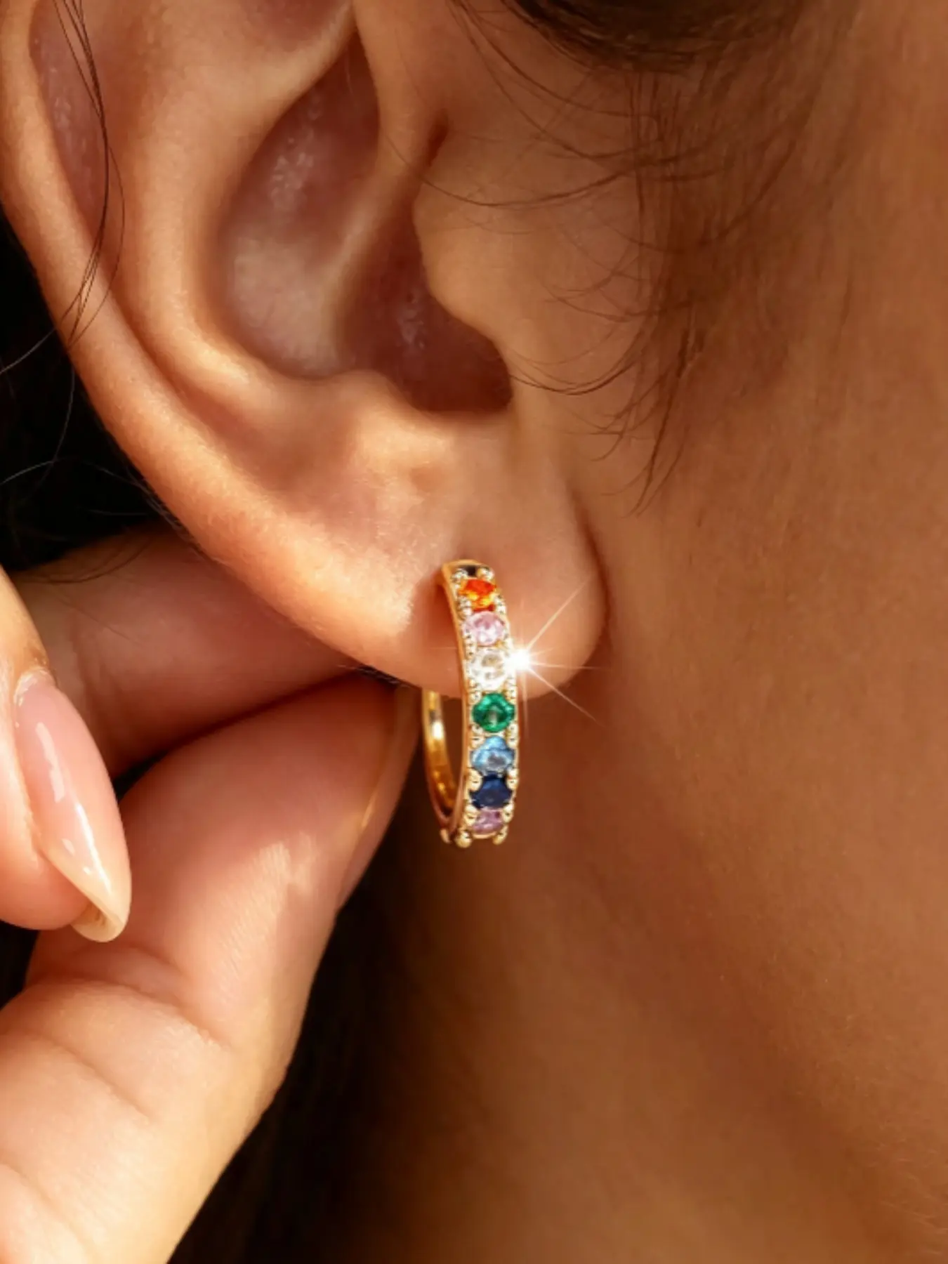 Sparkling Multi-Color Diamond Hoop Earrings, Fashionable Sweet Ear Jewelry, Perfect for Daily Wear, Parties, Weddings, Graduations, Birthdays