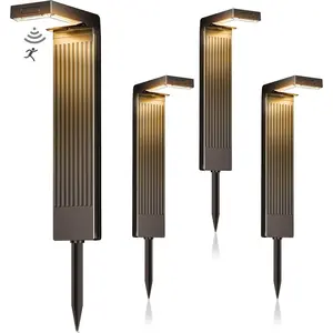 Solar Pathway Lights Outdoor 4Pack, 2 Color in 1 Motion Sensor Walkway Lights 400LM with Warm/Cool White, 12H Lasting, IP65 Waterproof Solar Powered Landscape Lighting for Garden, Yard