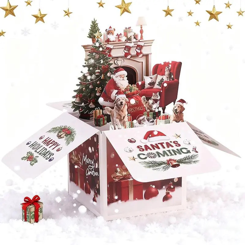 3D Pop-Up Christmas Greeting Card – Santa & Pet Gift-Giving Theme with Envelope, Colorful Illustration Design – Perfect for Holiday Celebrations, Xmas Wishes & Gift Pairing | Festive Pop Up Card | Viral Christmas Gift Idea