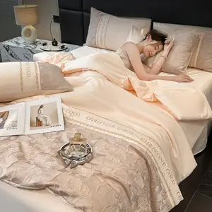 New Embroidered Washable Ice Silk Summer Bedding Set, Single Person Air Conditioning Blanket, Four-Piece Summer Quilt