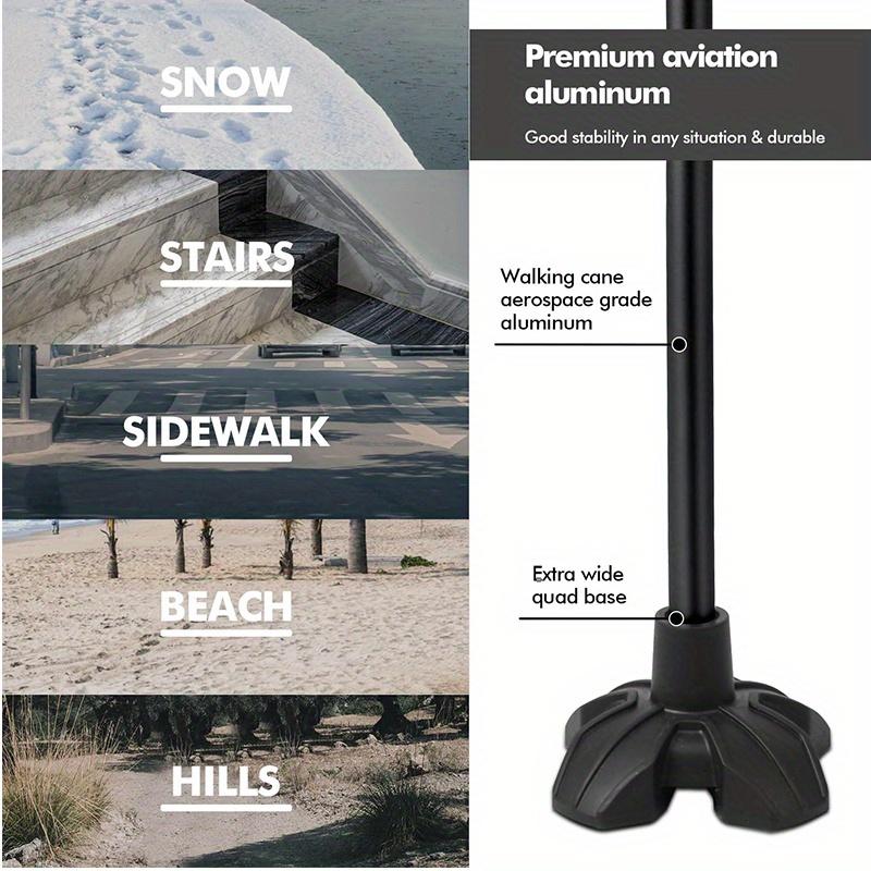 Walking Cane for Men and Women - Stand Alone Folding Cane with Wrist Strap, EVA Foam Handle and Wide Quad Base for Stability, Lightweight Support for Seniors & Elderly