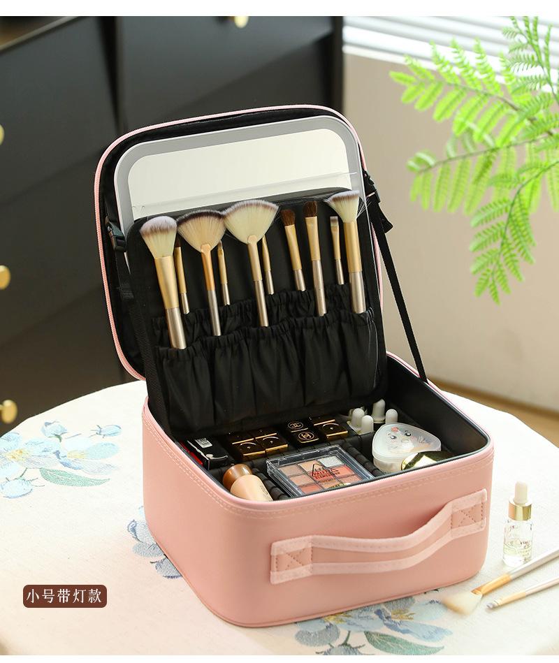 Internet Celebrity LED Makeup Case with Light and Mirror, Portable LED Makeup Bag with Large Capacity, Multifunctional Cosmetic Storage Organizer for Travel and Daily Use, Adjustable Light Makeup Box