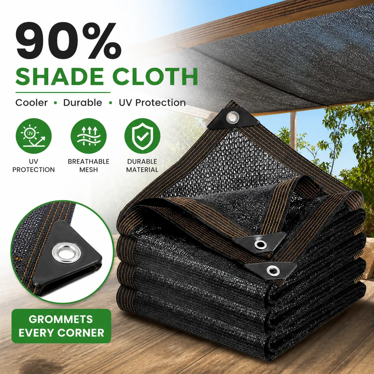 Shade Cloth -  Garden 90% Plant Shades Mesh Tarp with Grommets Outdoor Sun Shades Netting  Chicken Coop Greenhouse Vegetables Pergola Patio Cover