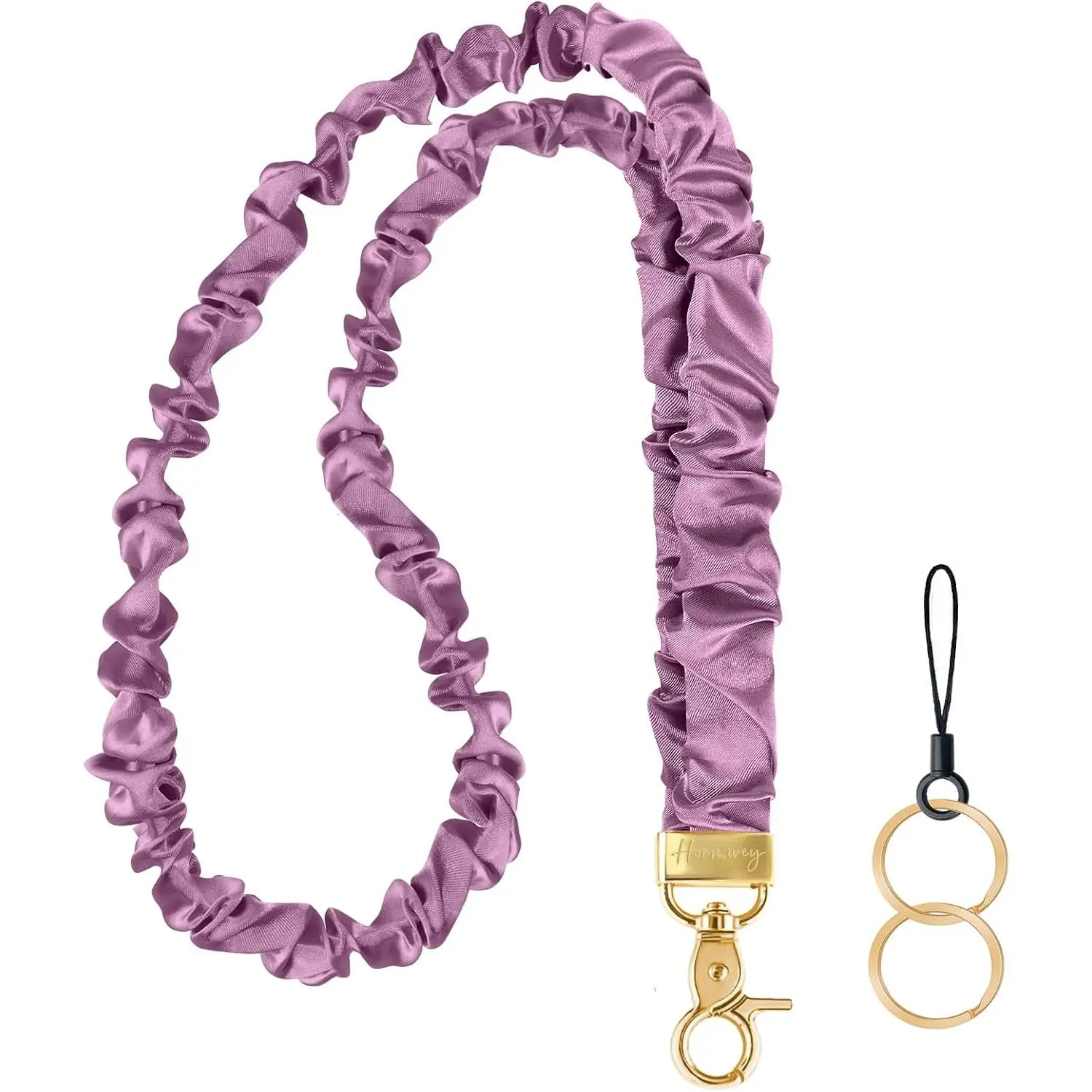 Scrunchie Lanyard for Women, Modern Stretchy Fabric ID Badge Holder, Long Key Strap with Card Wallet Slot for Casual Daily Wear