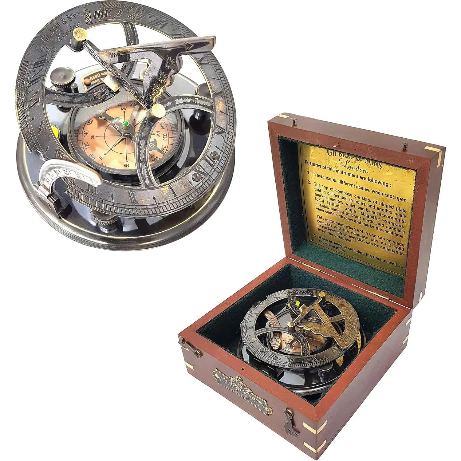 5 inches Large Sundial Compass in Rosewood Case Top Grade Calibrated Vintage Gift