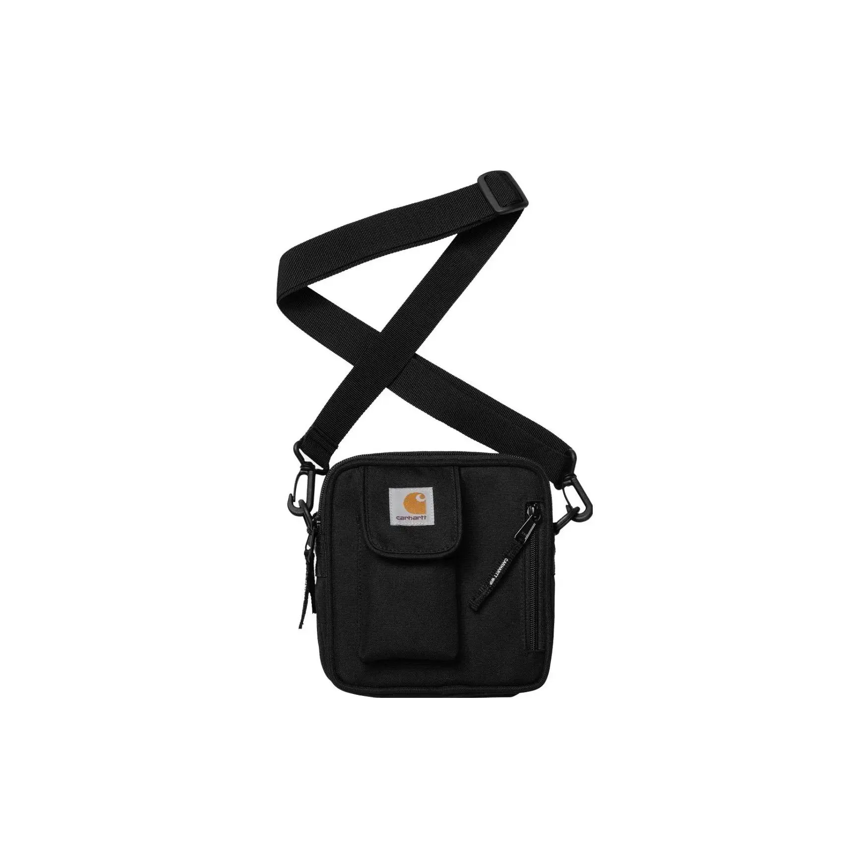 Carhartt WIP Adjustable Detachable Crossbody Bag for Men – Woven Patch Logo, Polyester-Nylon Blend, Black