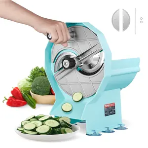 【DealsForYouDays】VEVOR Manual Vegetable Fruit Slicer, 0-0.5"/0-12mm Thickness Adjustable Commercial Slicer Machine, Double Feed Ports, Stainless Steel Blade Food Cutter Slicing Machine for Cucumber, Lemon, Tomato