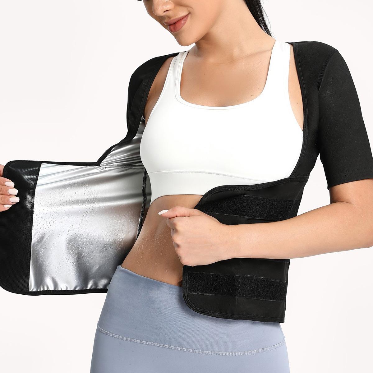Sweat vest styled with leggings as a workout outfit