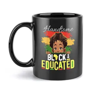 Handsome Black and Educated Mug, Cute Black Boy Cartoon Coffee Cup, African American Pride Ceramic Mug, Inspirational Black Empowerment Drinkware, Young Black Boy Magic Design Mug, Juneteenth Mug