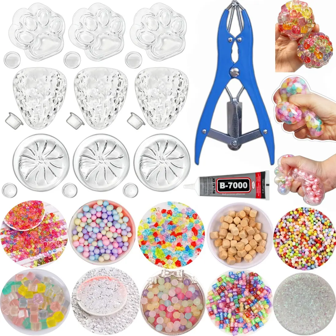 DIY Stress Ball Making Kit, Stress Relief Ball, Stress Relief Tools, Includes 10 Filling Packs, Strawberry Dumpling Cat Paw Shapes, Glue, Air Pump, Ideal for Adults and Beginners, Squish Balls